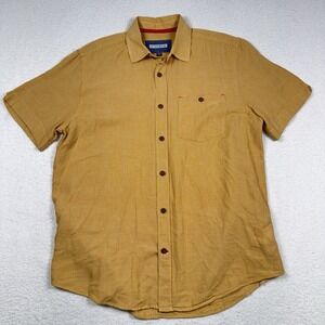 32 Bar Blues Shirt Men's Medium‎ Linen Blend Short Sleeve Mustard Yellow